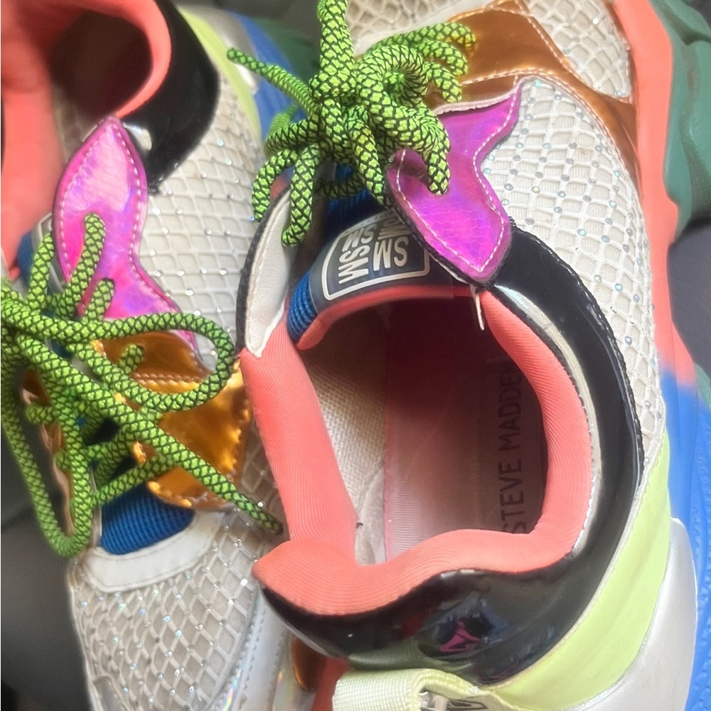 Steve Madden Women Multi-Color Fashion Sneakers - Coral & Lime Accents